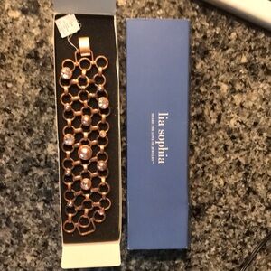 Lia Sophia rose copper tone bracelet faux pearls/crystals NWT and box